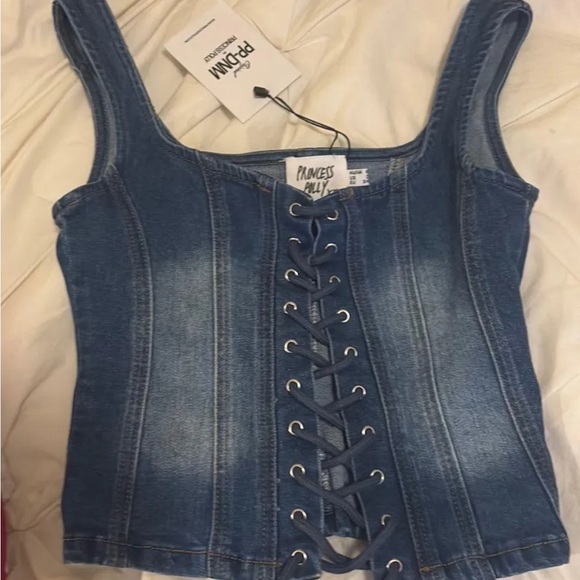 Princess Polly Denim Lace-Up Crop Top - Picture 1 of 2